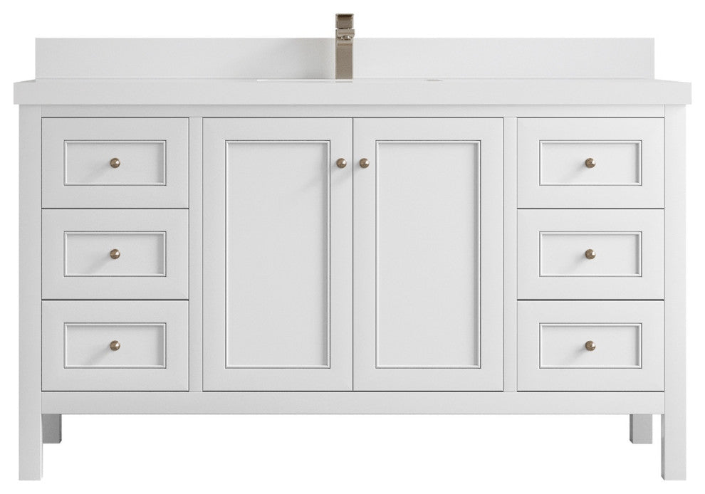 Nashville 60" Single Bathroom Vanity, White 2" White Quartz