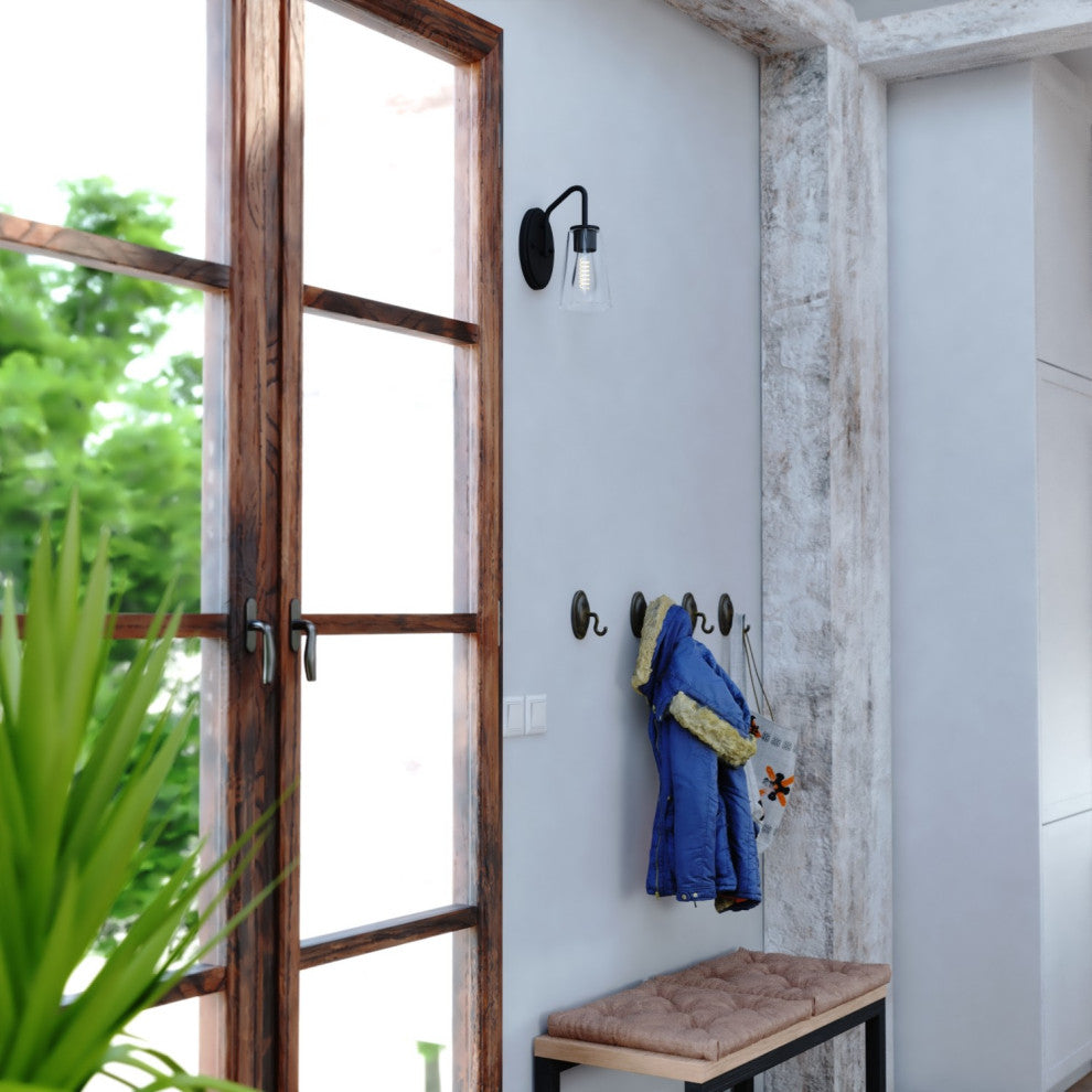 Beverly 1 Light Matte Black Bathroom Vanity Wall Sconce Fixture Clear Glass