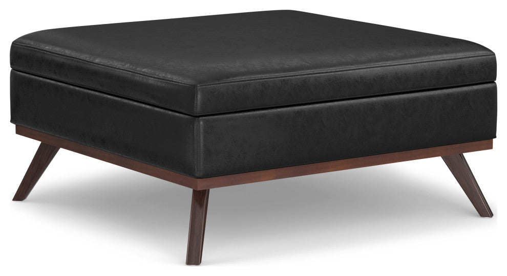 Owen XL Square Coffee Table Storage Ottoman, Distressed Black, 41"