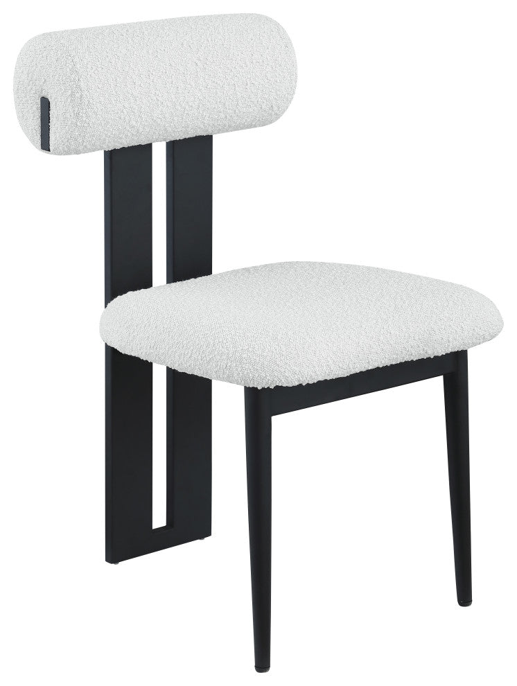 Dario Upholstered Dining Chair, Set of 2, Cream, Boucle Fabric, Matte Black