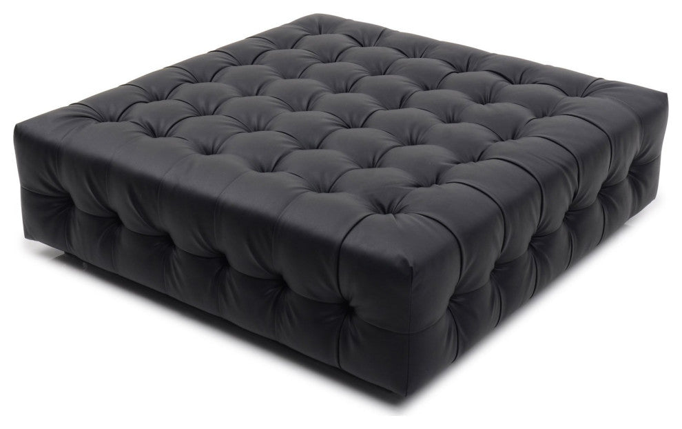 Modern Tufted Fabric Upholstered Sonja Ottoman, Black
