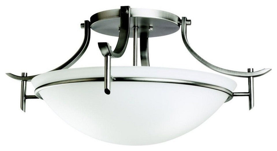 Semi Flush 3-Light, Antique Pewter, Satin Etched Glass