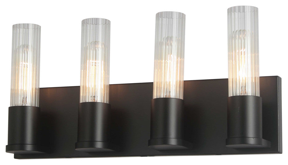 Tube Contemporary 4 Light Matte Black Clear Metal Vanity