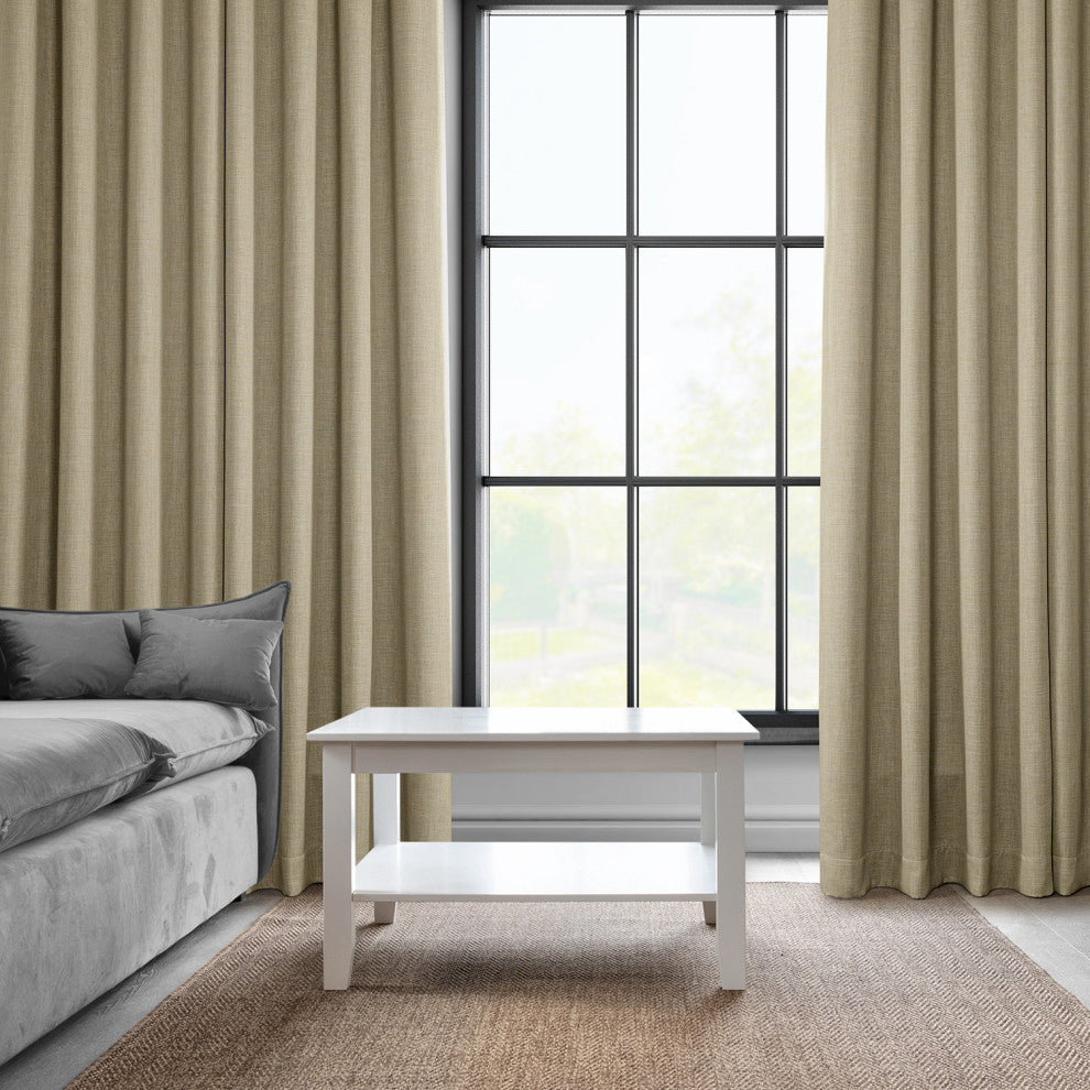 Faux Linen Grommet Room Darkening Curtain Single Panel, Thatched Tan, 50w X 120l