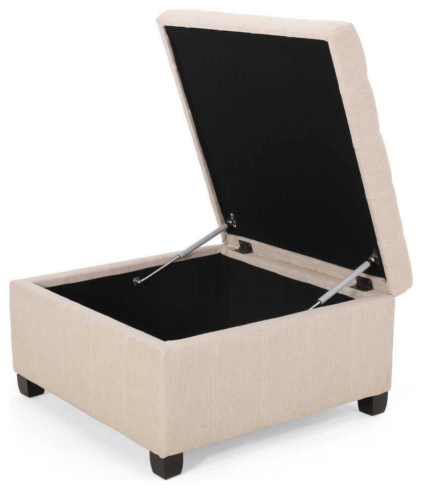 GDF Studio Lastoro Contemporary Tufted Storage Ottoman, Wheat and Dark Brown, Fabric