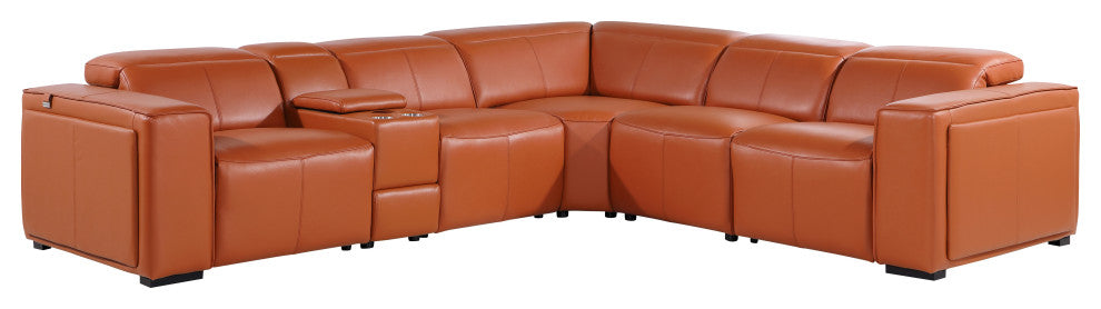 Niccolo Top Grain Italian Leather 6-Piece L-Shaped Power Reclining Sectional, Camel