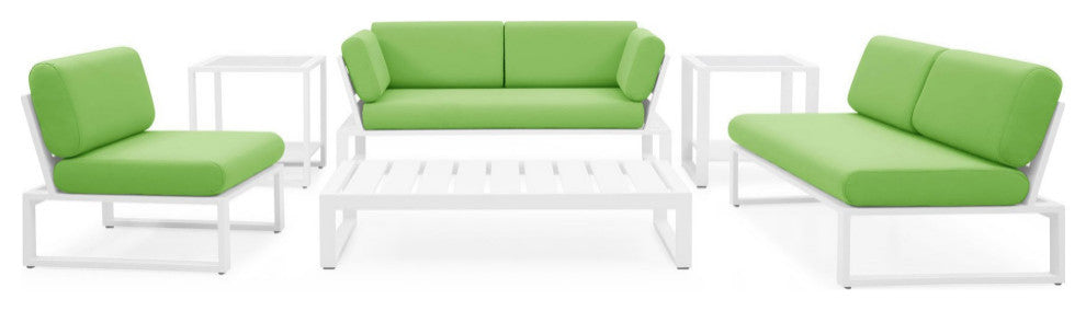 Modern Kore Outdoor Loveseat with Quick Drying Cushions and  Aluminum Frame, Lime Green