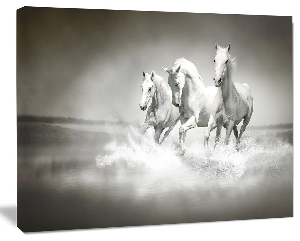 Horses Running Through Water, Oversized Animal Wall Art, 20"x12"