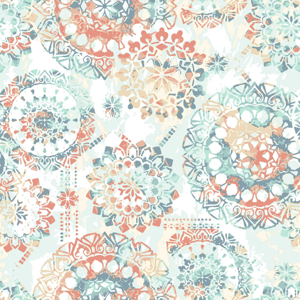Bohemian Peel and Stick Wallpaper, Orange/Blue