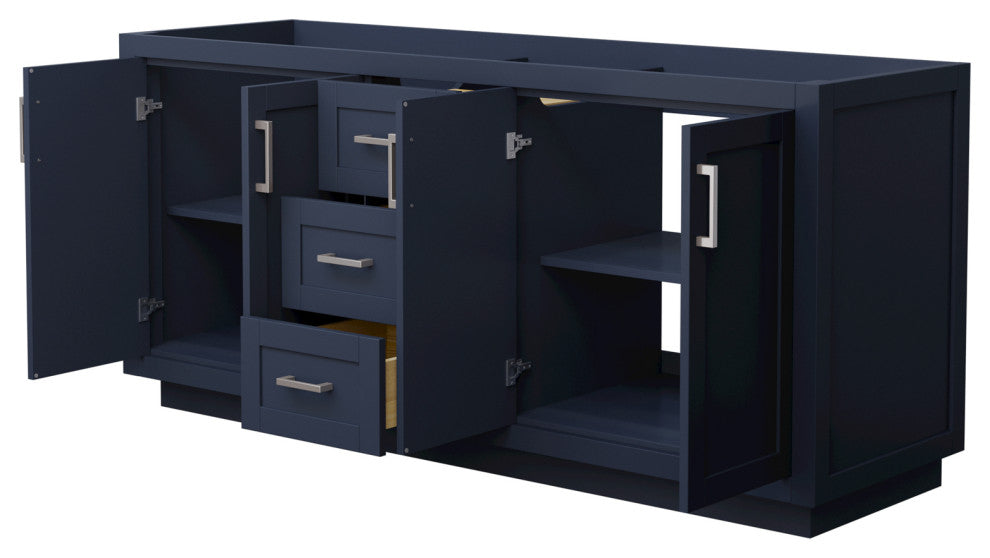 72" Double Bathroom Vanity, Dark Blue, No Countertop, No Sink, Nickel Trim