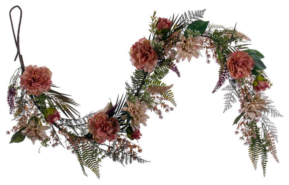 Vickerman 6'' Coral Artificial Peony Dahlia Garland.