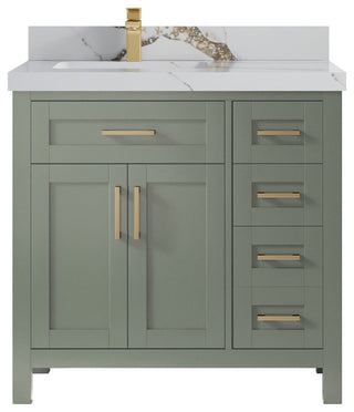 Cambridge 36" Left Offset Bath Vanity in Evergreen 2" Calacatta Gold