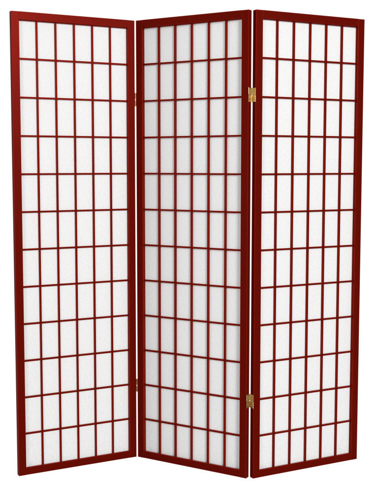 5' Tall Window Pane Shoji Screen, Rosewood, 3 Panels