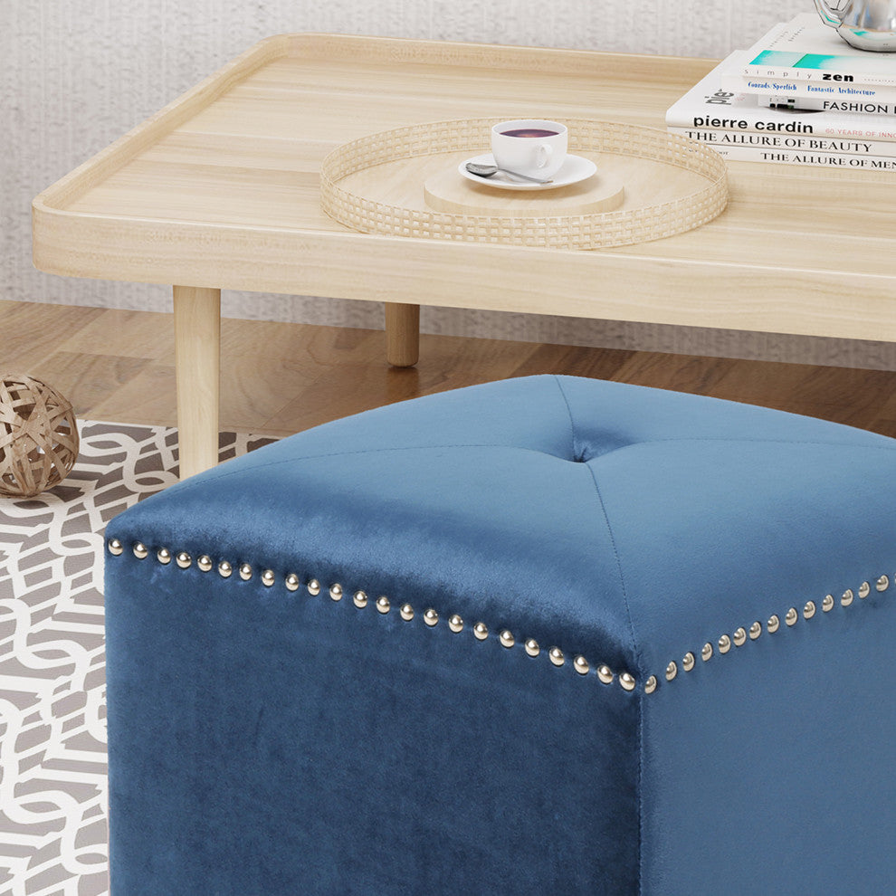 GDF Studio Allen Glam Velvet Ottoman, Cobalt