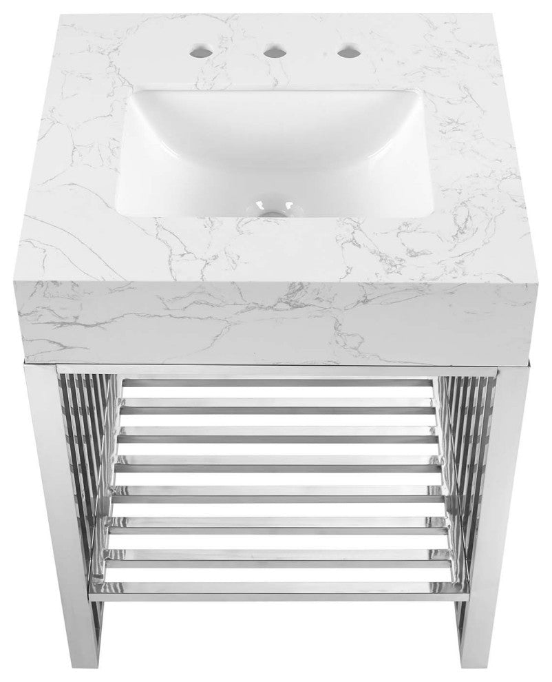 Gridiron 24" Bathroom Vanity, White Silver