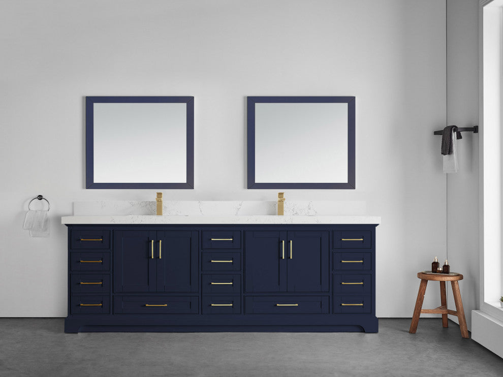 Fenway 84 Double Sink Bath Vanity in Navy Blue 2" Empira Quartz