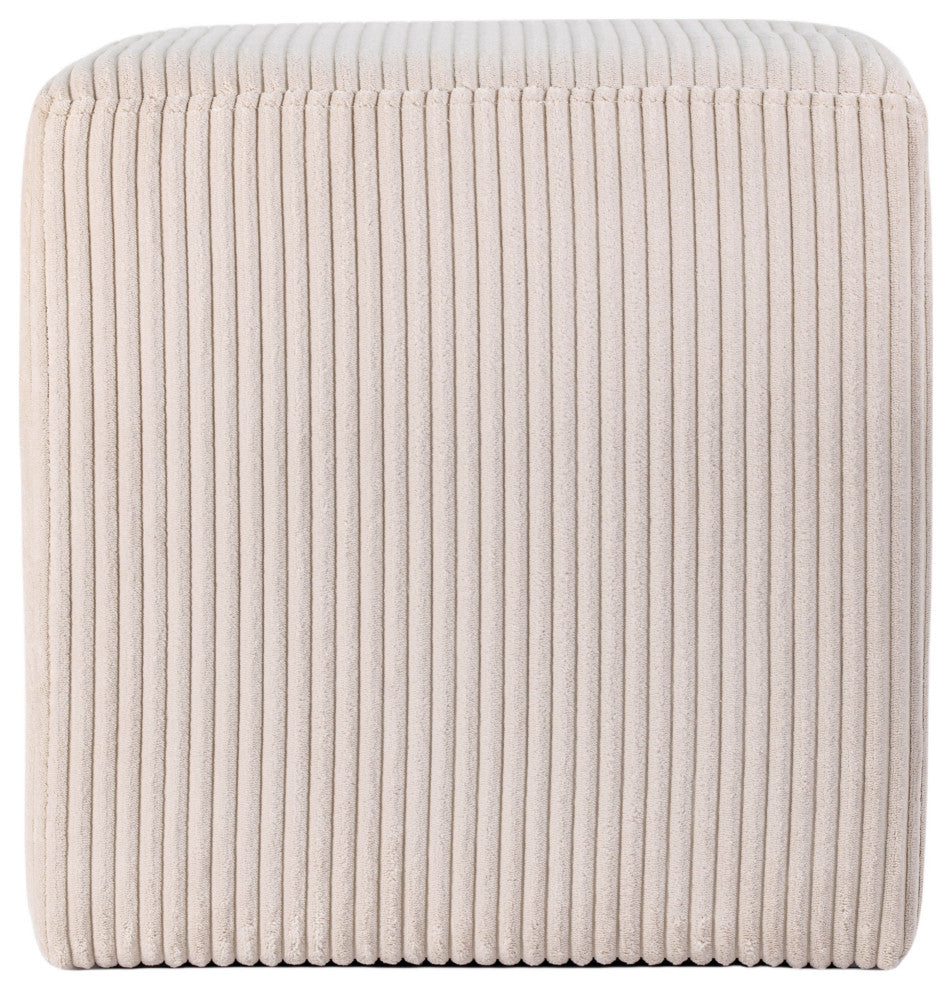 Roy Microsuede Fabric Upholsetered Ottoman/Stool, Beige, Square