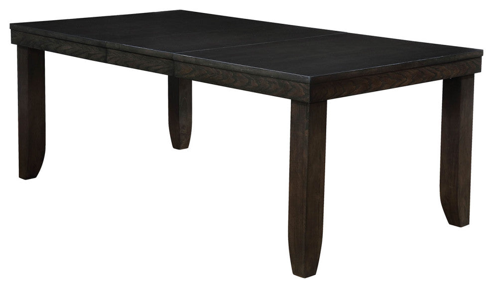 Benzara Wooden Rectangular Dining Table With 18" Leaf, Dark Walnut Brown