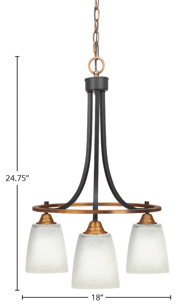Paramount Downlight 3-Light Chandelier, Matte Black & Brass, 4.5" White Muslin