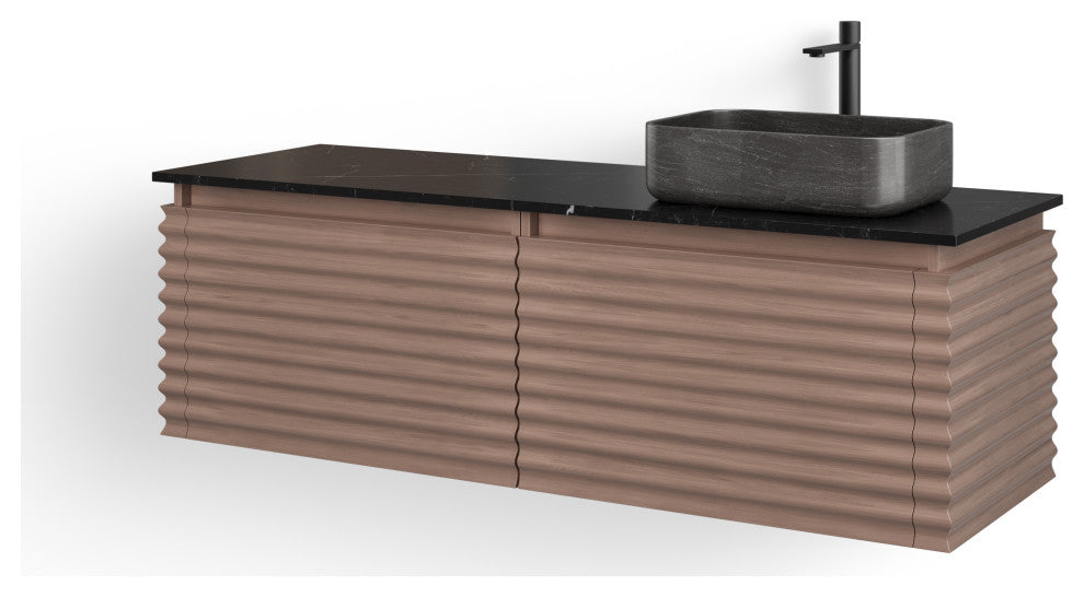 The Accordion Bathroom Vanity, Chestnut Oak, 60", Right Single Sink, Wall Mounted