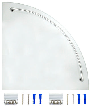 MODONA's 9.5" Glass Corner Shelf With Rail, Polished Chrome