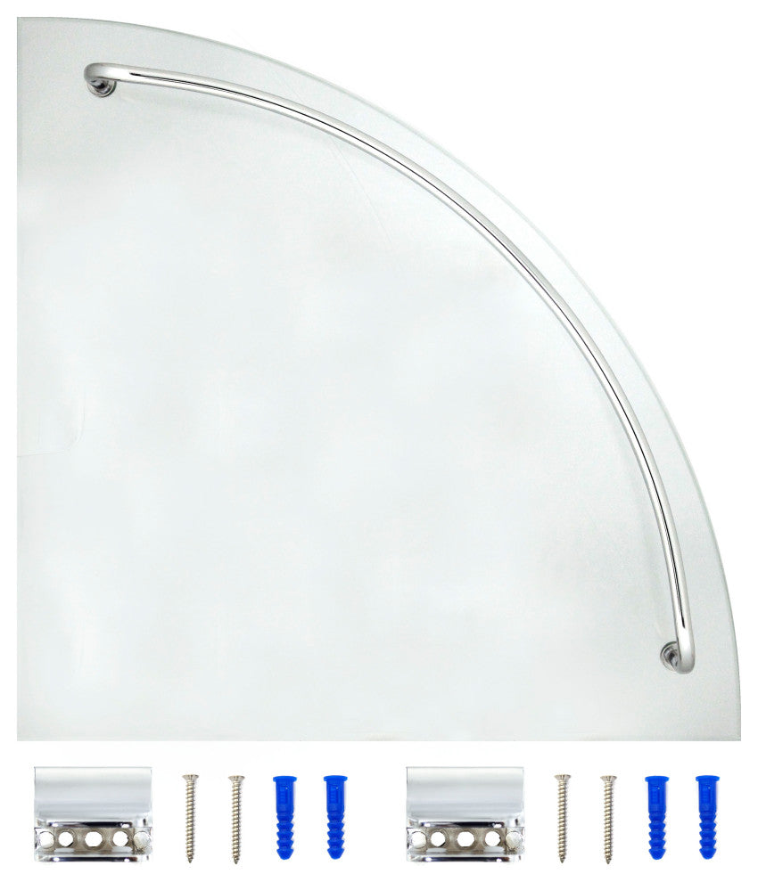 MODONA's 9.5" Glass Corner Shelf With Rail, Polished Chrome