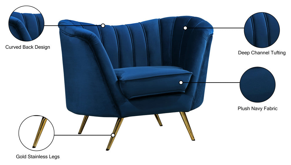 Margo Velvet Upholstered Set, Navy, Chair
