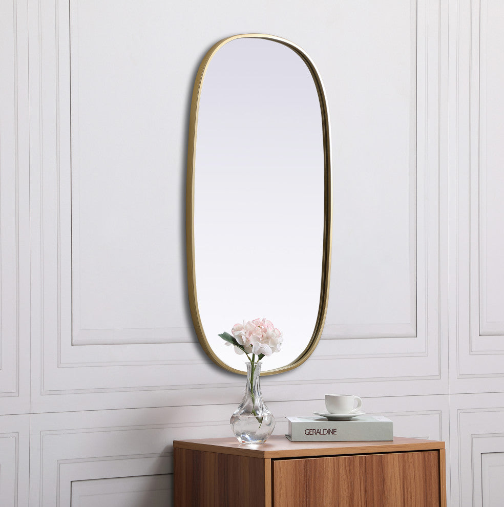Metal Frame Oval Mirror 20X36 Inch, Brass