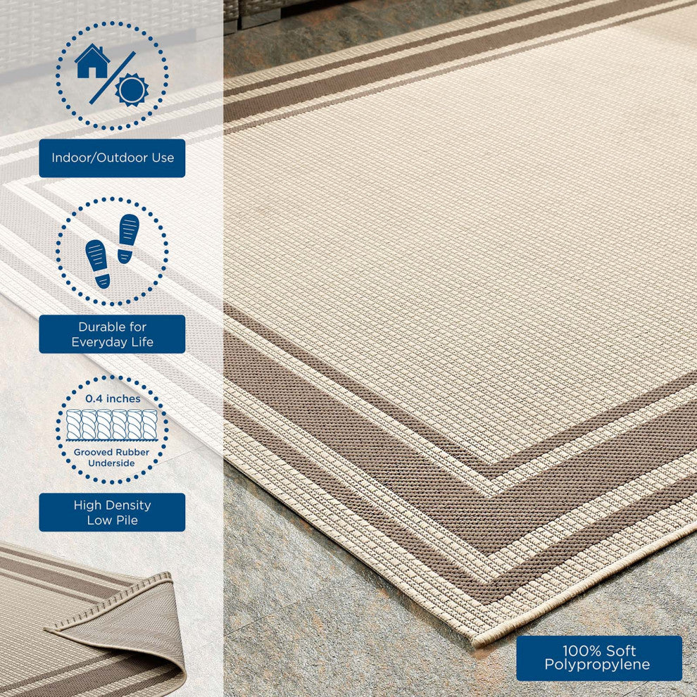 Rim Solid Border 4x6 Indoor and Outdoor Area Rug-Light and Dark Beige