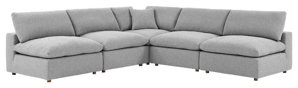 Commix Down Filled Overstuffed Boucle Fabric 5-Piece Sectional Sofa, Light Gray