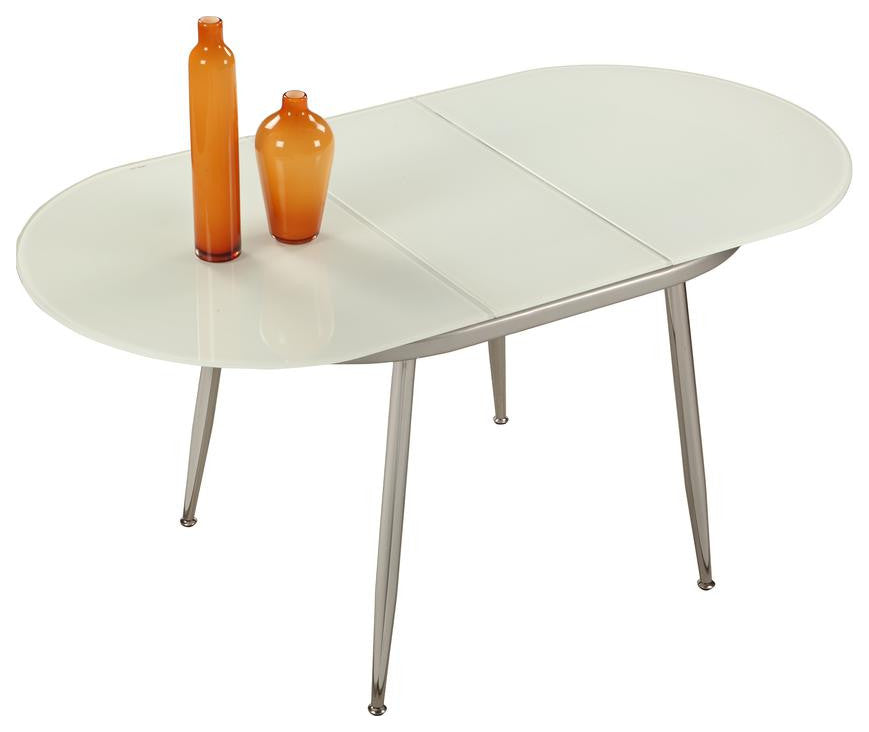 32X47 Racetrack Oval White Starphire Glass Top W/ Ext., Chrome