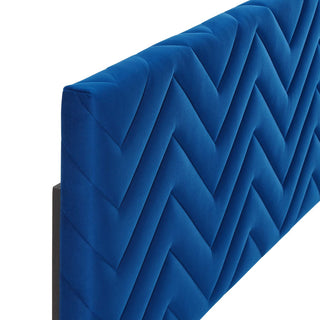 Mercy Chevron Tufted Performance Velvet Twin Headboard, Navy