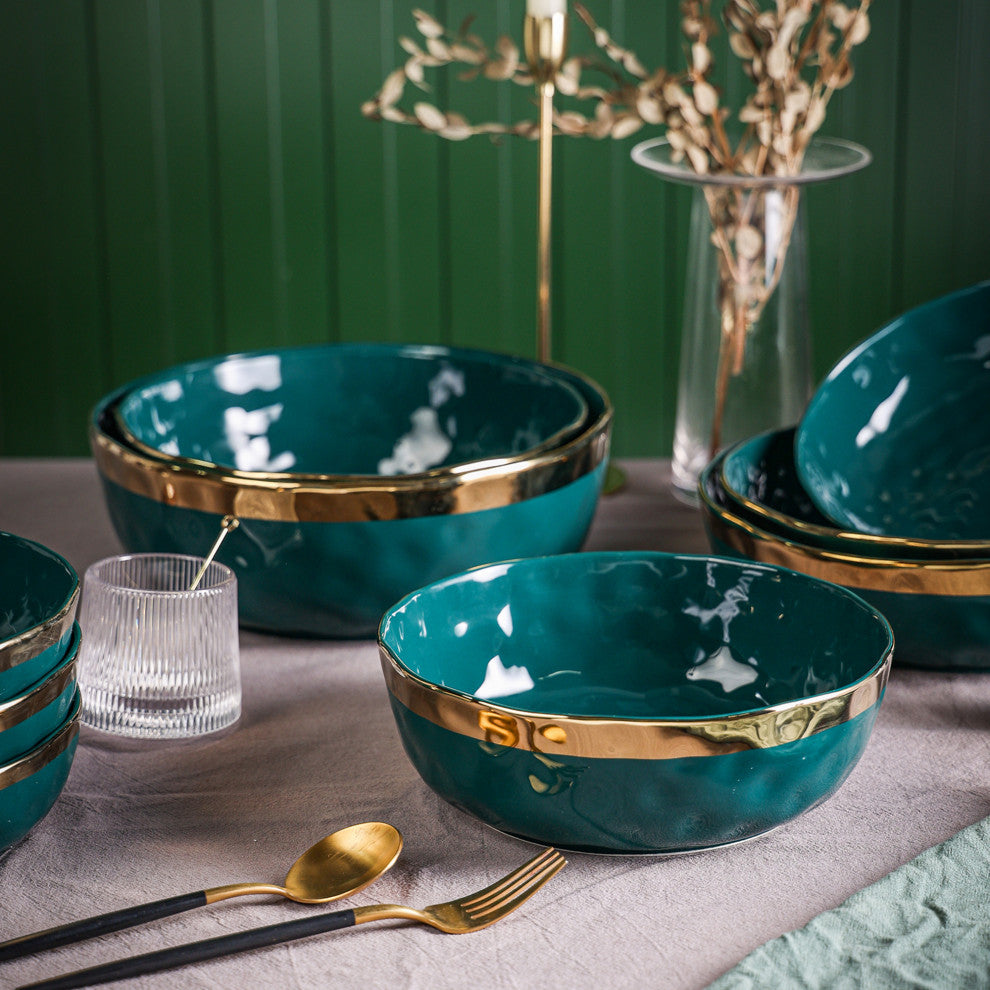3-Piece Stone Lain Florian Porcelain Serving Bowl Set, Green