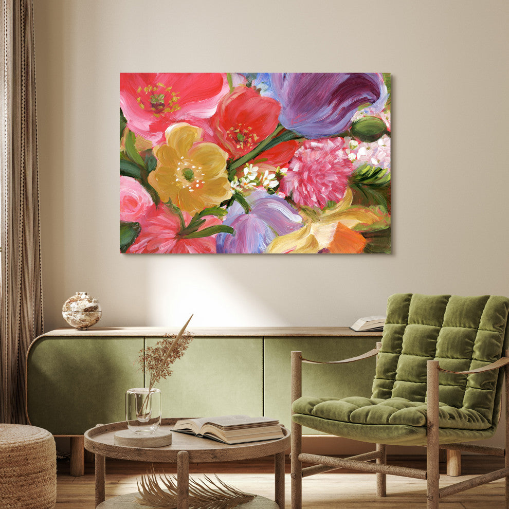 "Blossom Symphony II" Flowers Frameless Printed Tempered Art Glass Wall Art