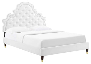 Gwyneth Tufted Performance Velvet Full Platform Bed, White
