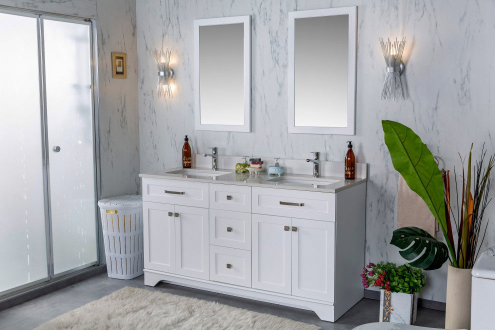 Livia Collection 60" Bathroom Vanity With Sink, Mirror, Countertop, White