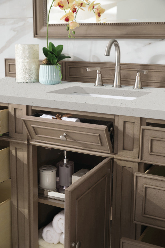 Bristol 60" Single Vanity, Whitewashed Walnut, Lime Delight Quartz
