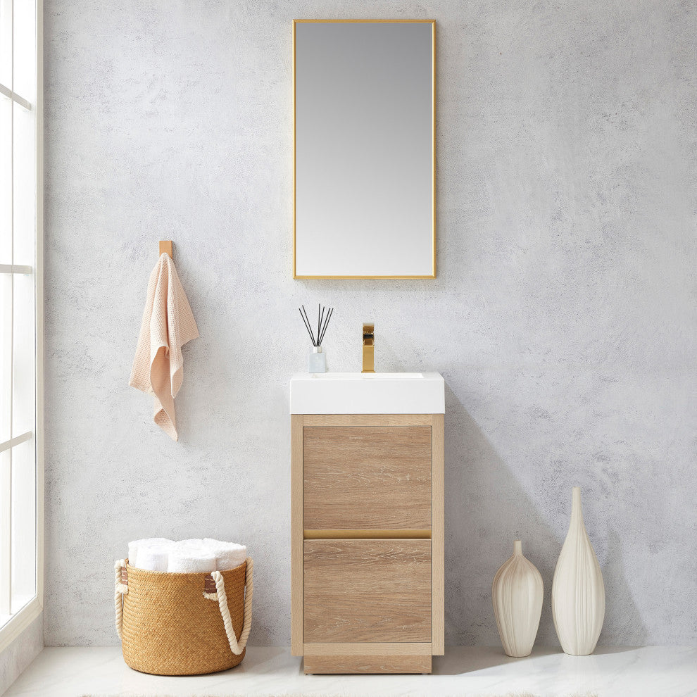 Huesca Bath Vanity, Integrated Sink Top, North American Oak, 18", Without Mirror