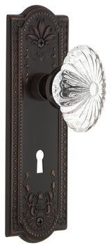 Meadows Plate Passage Oval Fluted Crystal Glass Knob, Timeless Bronze