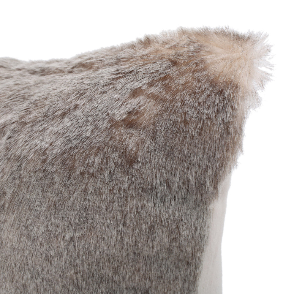 GDF Studio Elise Modern Glam Faux Fur Throw Pillow, Light Brown, 2
