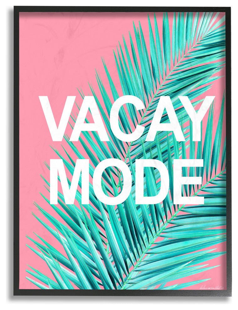 Vacay Mode Neon Palm Leaf Framed Giclee Texturized Art, 16x20
