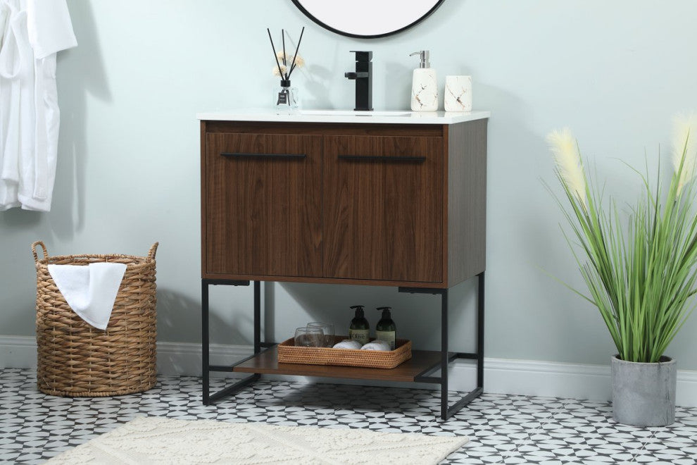 Sue 30" Single Bathroom Vanity, Walnut