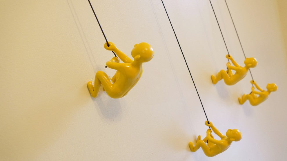 Climbing Man Position #3 Wall Art, Set of 4, Yellow