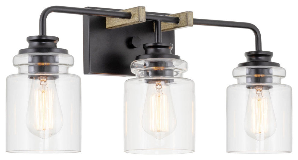 Kira Home Orson 22" Farmhouse / Bathroom Light, Cylinder Glass Shades, Smoked