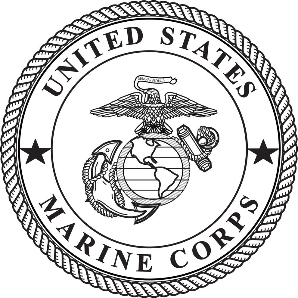 Solid Walnut Military Veteran Burial Flag Display Case, USMC Emblem