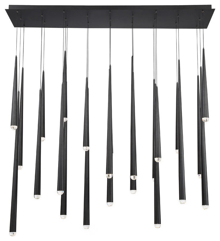 Cascade LED 23-Light Crystal Linear Chandelier 3500K, Black