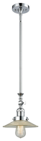 1-Light LED Halophane Mini Pendant, Polished Chrome, Clear Halophane