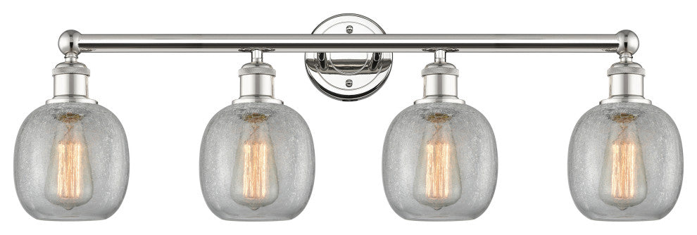 Belfast 4-Light 33" Bath Vanity Light, Polished Nickel, Clear Crackle