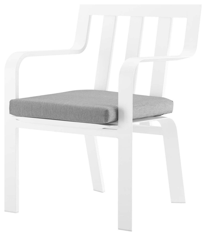 Side Dining Chair and Table Set, Aluminum, Metal, White Gray, Outdoor