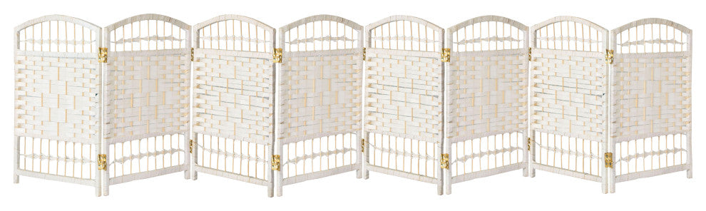 2 ft. Short Fiber Weave Room Divider White 8 Panels